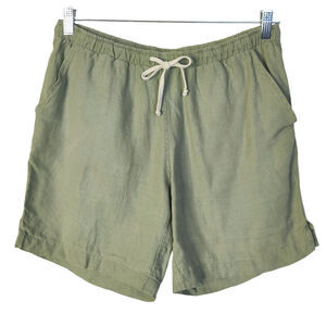 Alex Crane Bo 6" Linen Drawstring Pull On Shorts Moss Green Medium Coastal
